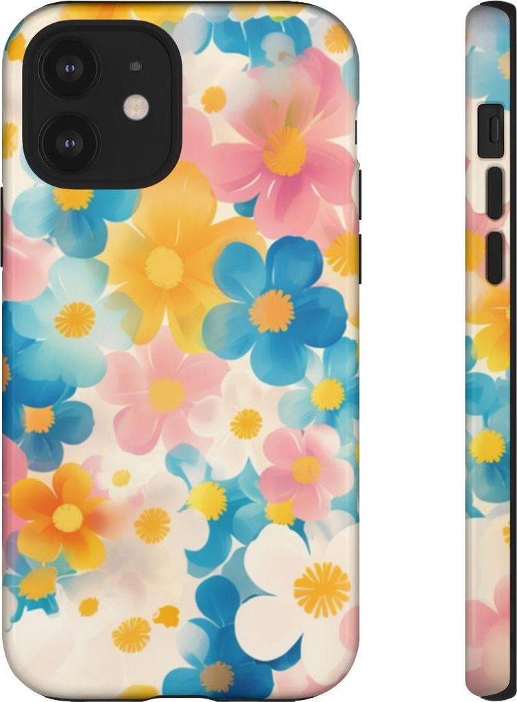 Lebhaftes Pastell-Blumenmuster – Hülle Kompatibel mit iPhone 12