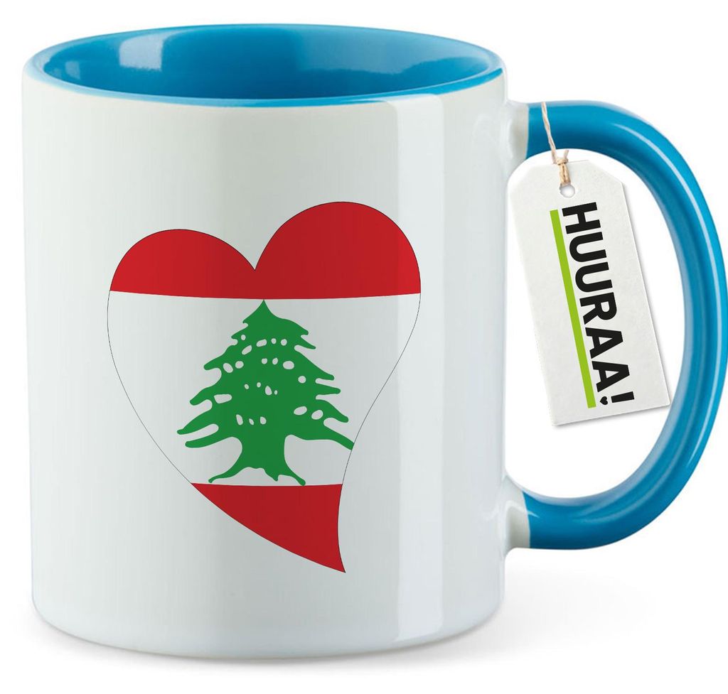 Huuraa Kaffeetasse Libanon Flagge Herz 330ml Blau Keramik Kaffeebecher Geschenkidee