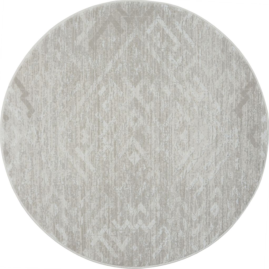 MY-RUG Teppich,Elisa, 120x120, Kurzflor-Teppich, creme weiß, weich, gemütlich, mit schönem Muster, flachgewebt, rund