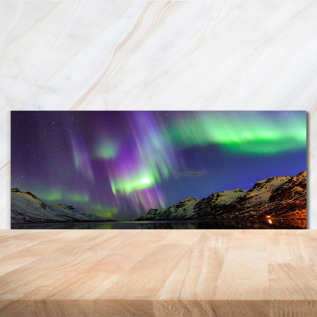 Tulup Küchenrückwand Spritzschutz aus Glas -125x50 -Spritzschutz auf gehärtetes Glas Deko Landschaften Nordlicht