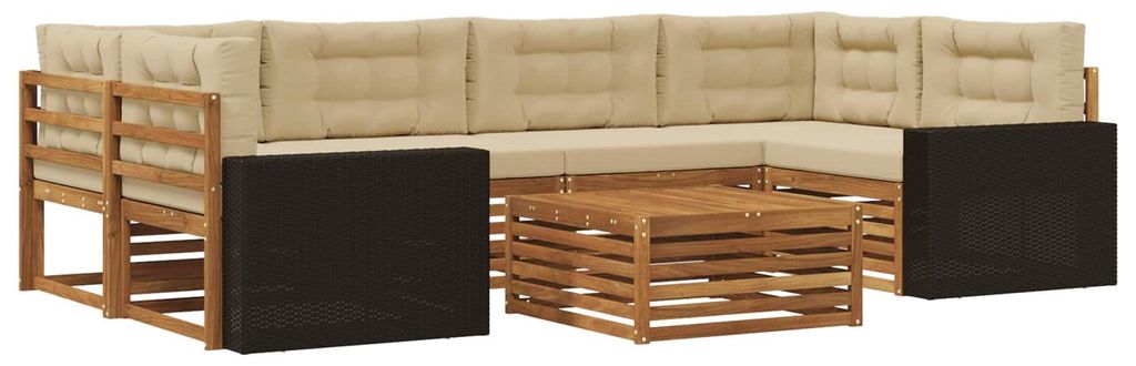 vidaXL Outdoor-Sofagarnitur mit Kissen 7 pcs Natur und Beige Polyester
