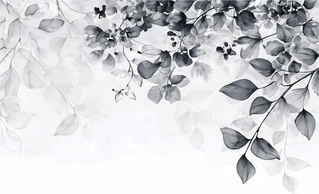 Fototapete Blätter Schwarz und Weiß Efeu - 350x250 cm - inklusive kleister - Vlies Tapete - Vliestapete Wohnzimmer Schlafzimmer Küche Modern Wan...