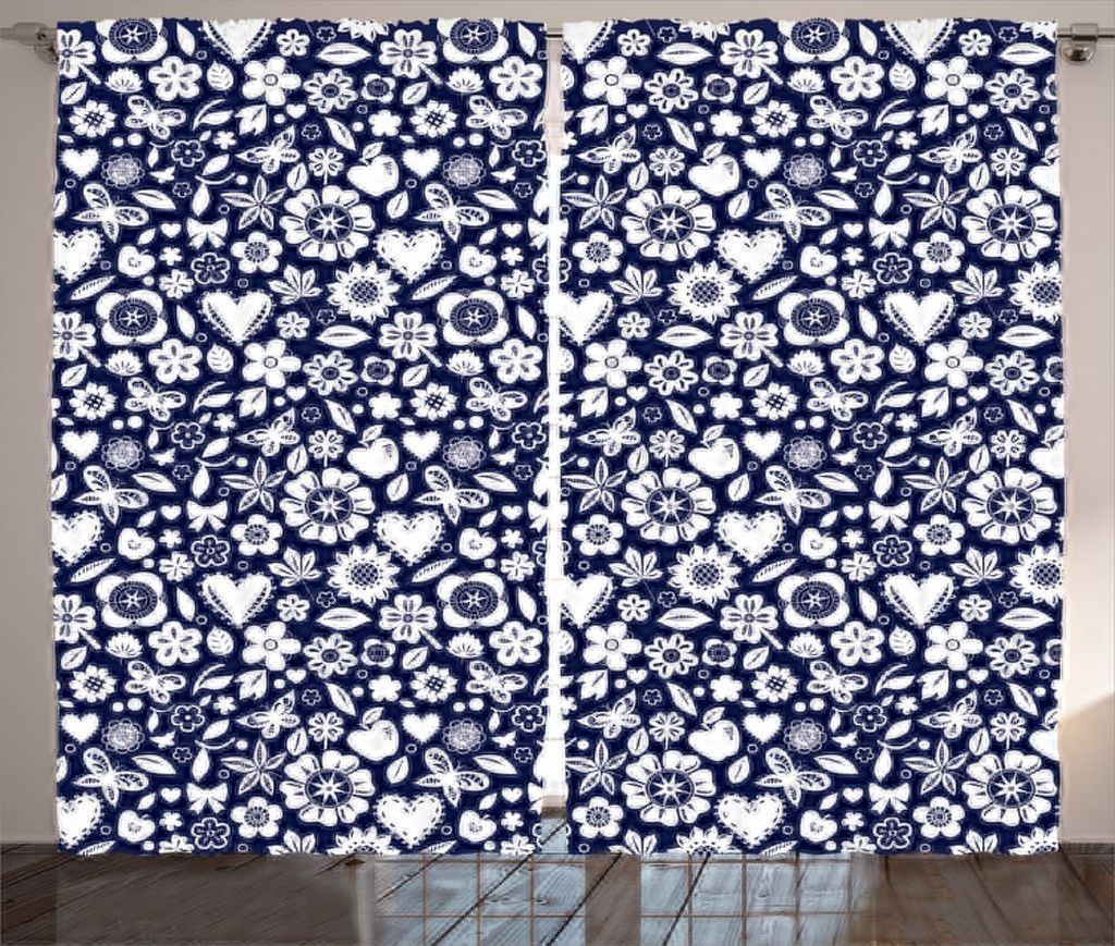 ABAKUHAUS Marine Rustikaler Vorhang, Herz Schmetterlinge Leafs, Wohnzimmer Universalband Gardinen mit Schlaufen und Haken, 280 x 175 cm, Marineblau...