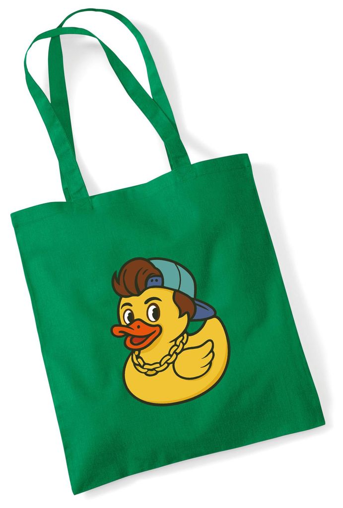 Huuraa Jutebeutel Quietscheente 90er Gummiente 90s 10 Liter Kelly Green Baumwolle Tasche Geschenkidee