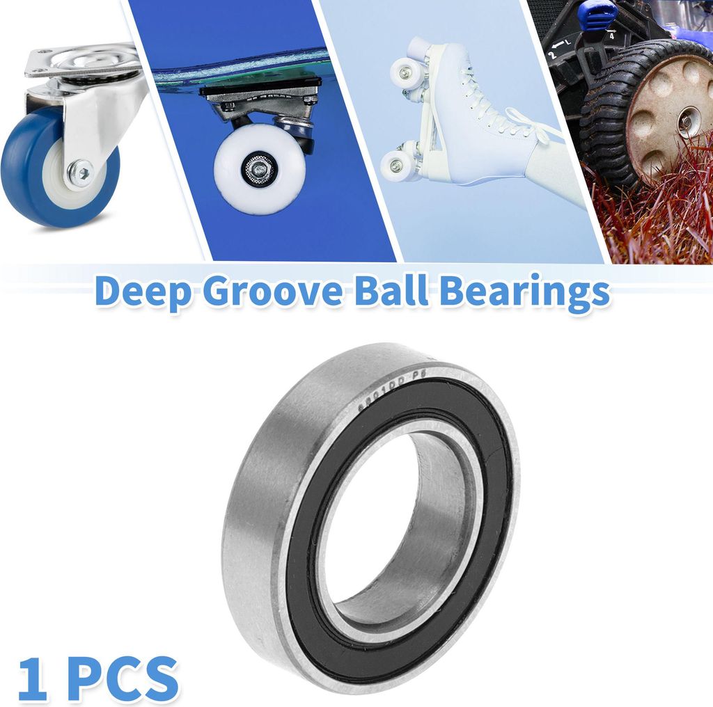 6801DD Rillenkugellager P5 12x21x5mm Geschmierte Lager Doppelgummilippe Schwarz Silberfarben für Scooter Skateboard Rad