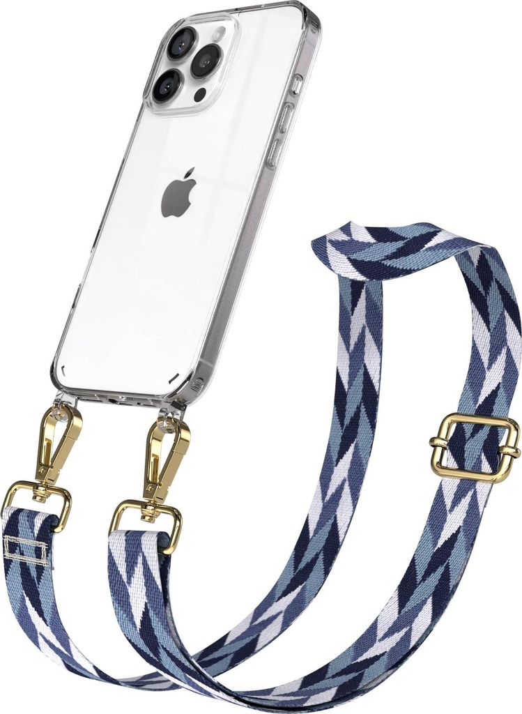 EAZY CASE Handykette - Verstellbarer Trageriemen kompatibel mit Apple iPhone 16 Pro Max, Handykordel mit transparenter Silikon-Hülle, Karabiner Go...