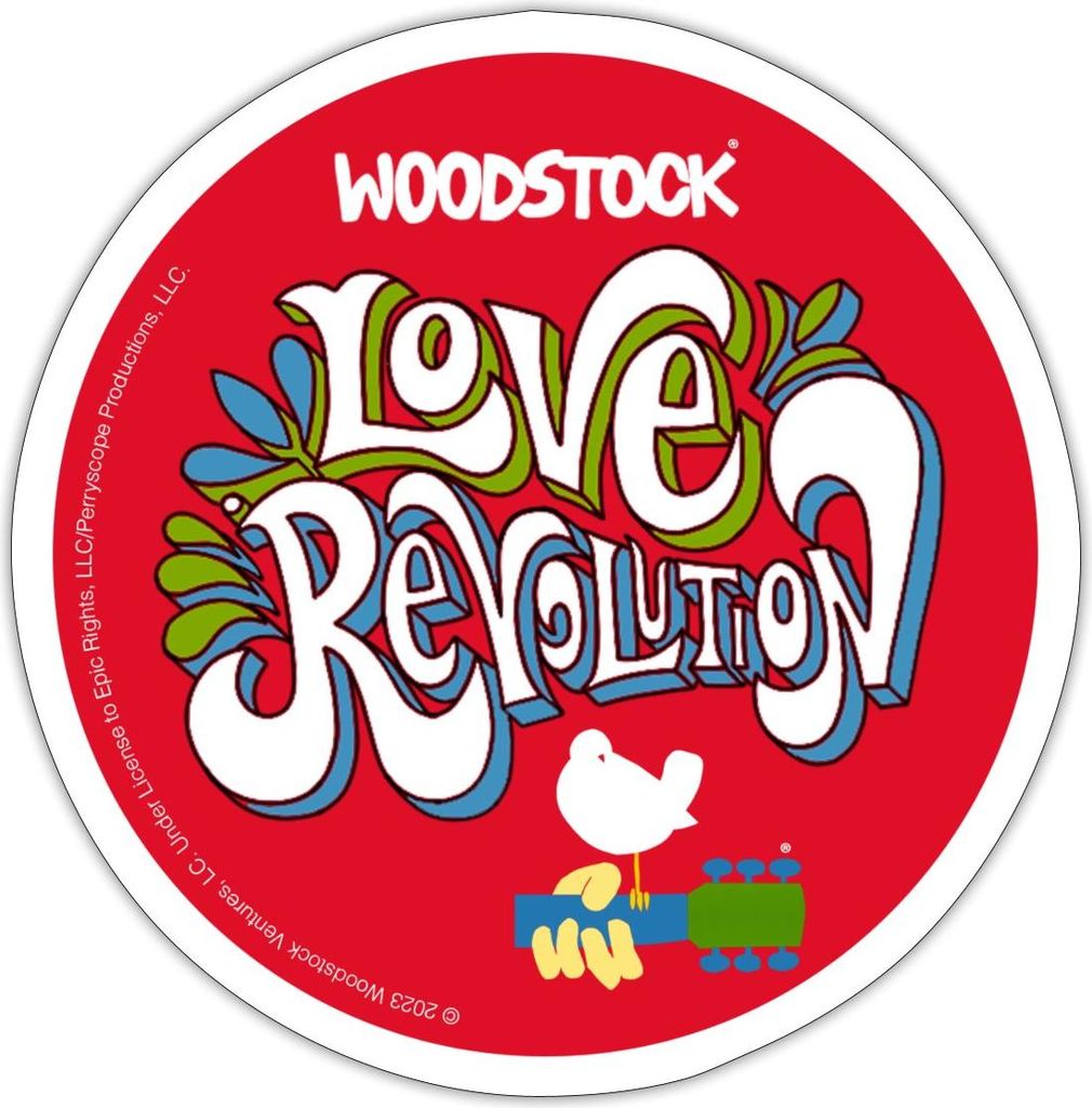 Spreadshirt Woodstock Badge Love Revolution Sticker Aufkleber, 10 x 10 cm, Mattweiß