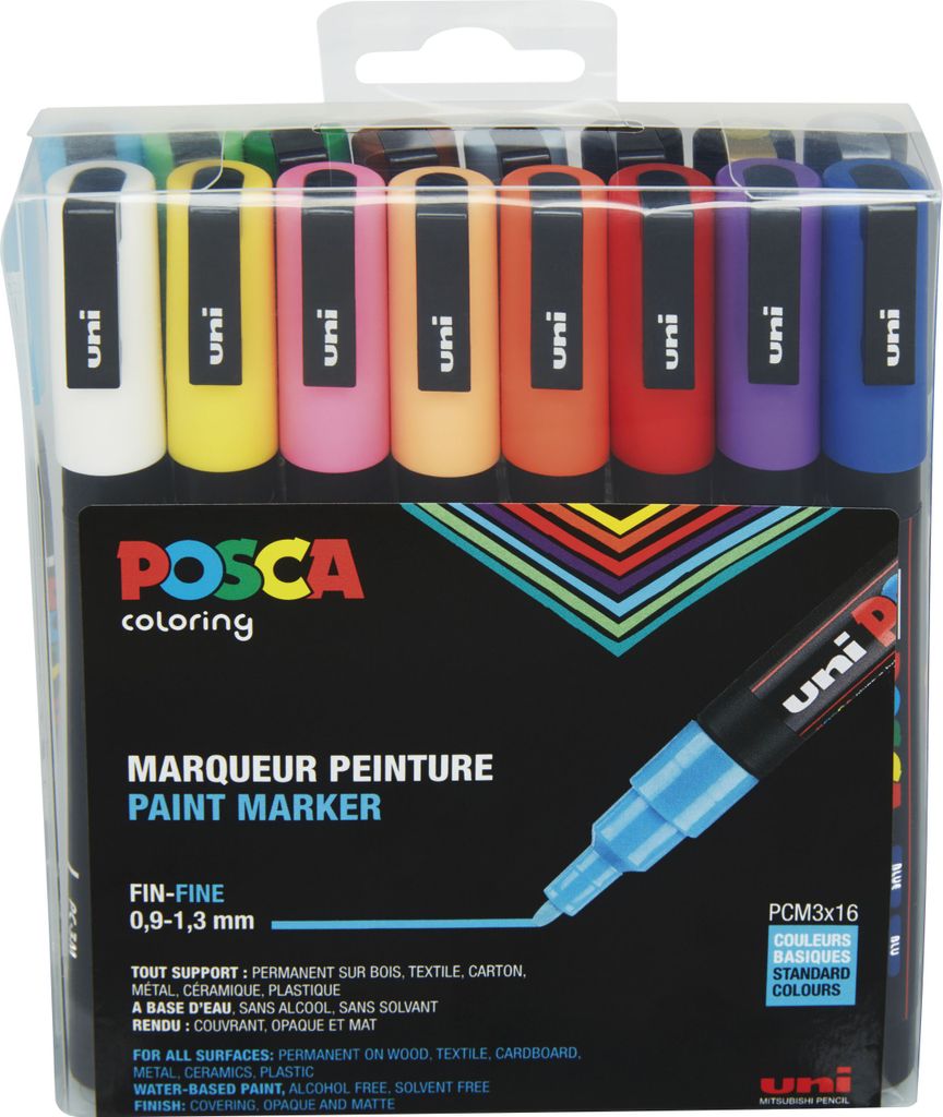 POSCA 10.1.0967, Mehrfarbig, Mehrfarbig, 16 Farben, Fein, Rundspitze, Rund