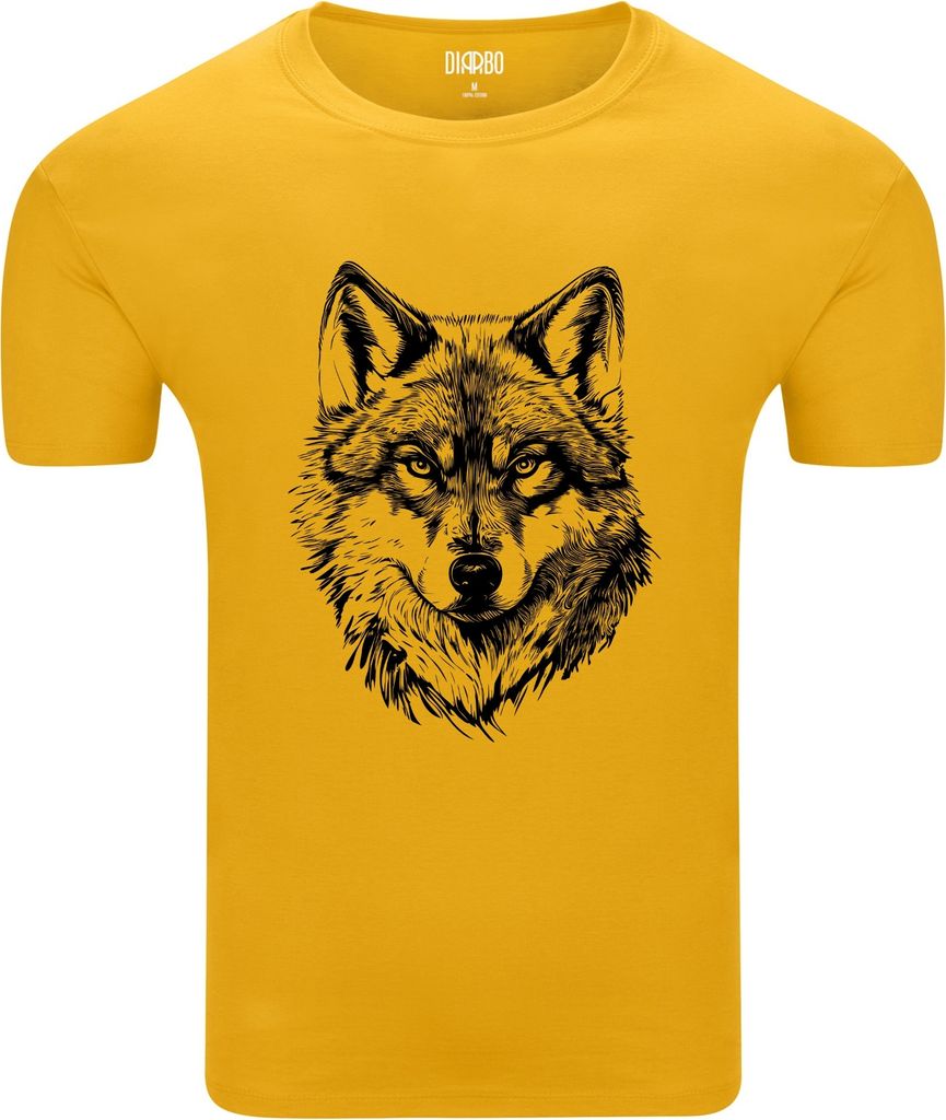 Diarbo Herren T-Shirt mit Aufdruck Wildtierporträts Skizze des Wolfes Gelb Gr.S