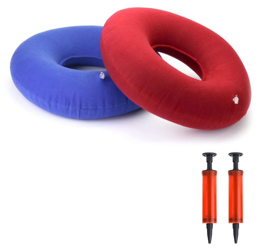 Aufblasbare Sitzkissen, orthopädischer Sitzring mit Pumpe bei Hämorrhoiden, Steißbeinschmerzen, für Schwangere (rot, blau)