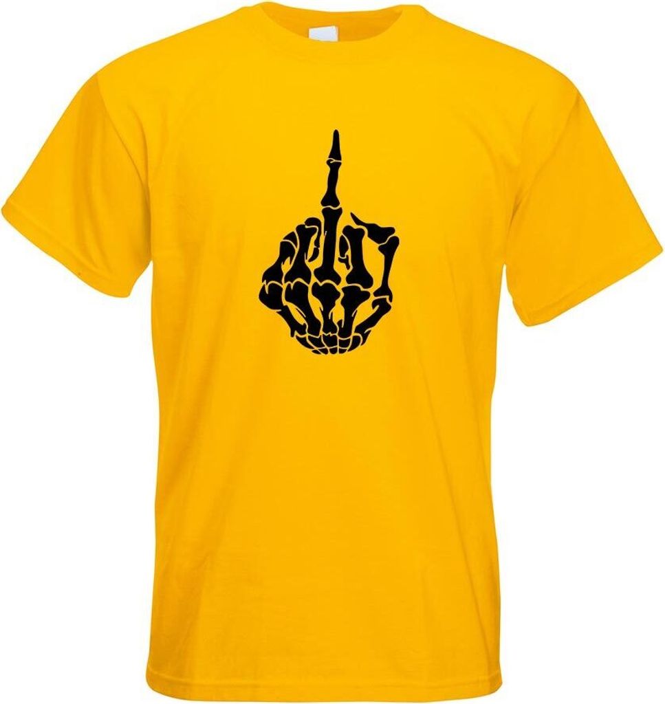 Kiwistar - T-Shirt - gelb - Mittelfinger Skelett Hand Motiv Bedruckt Funshirt Design Print - mit Motiv Bedruckt - Funshirt Design - Sport - Freizei...