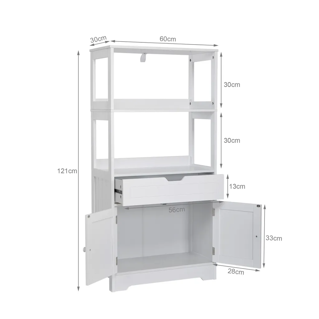 Armoire de Salle de Bain Blanche 121cm avec Tiroir de Rangement Chic