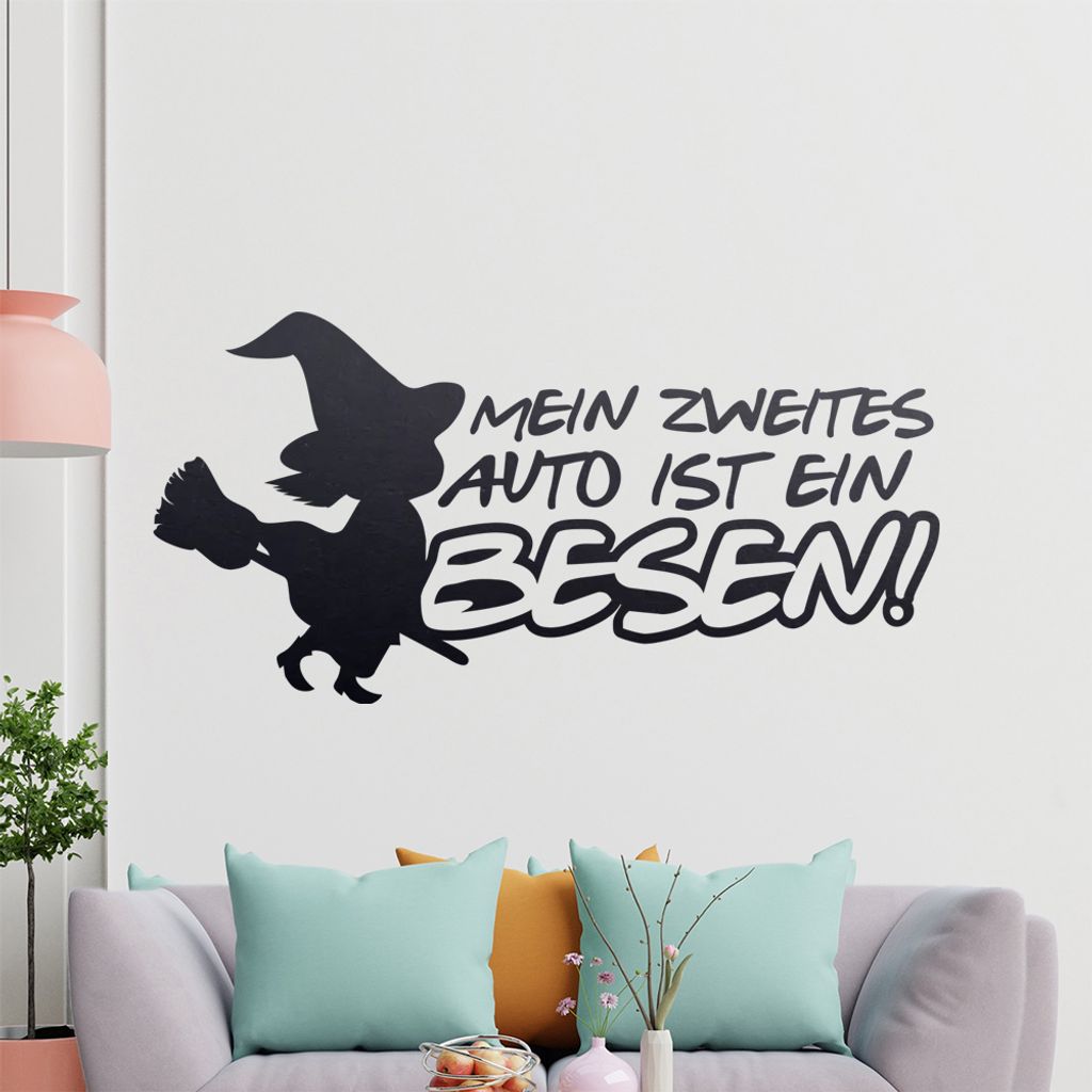 KIWISTAR Mein zweites Auto ist ein Besen! - Hexe Fliegen Schweben Wandtattoo in 6 Größen - Wandaufkleber Wall Sticker - Dekoration, Küche, Wohnz...