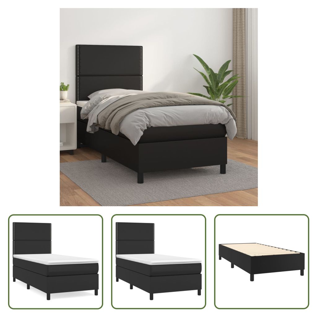 The Living Store Boxspringbett mit Matratze Schwarz 90x200 cm Kunstleder