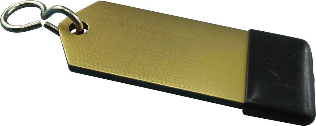Hotelschlüsselanhänger - flach, 80 mm, mit Gummi, Aluminium gold eloxiert