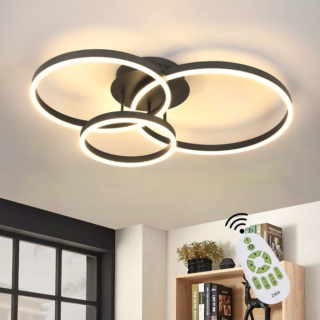 ZMH Deckenleuchte LED Deckenlampe Moderne Wohnzimmerlampe Weiß/Schwarz dimmbar 