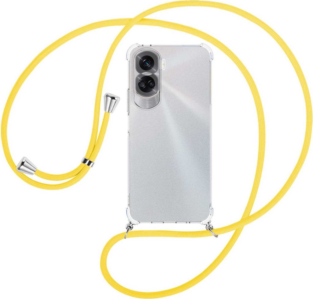 Handykette Backcover-Schutzhülle mit Band (Metall silberfarben) für Honor 90 Lite 5G (6.7'') - gelb