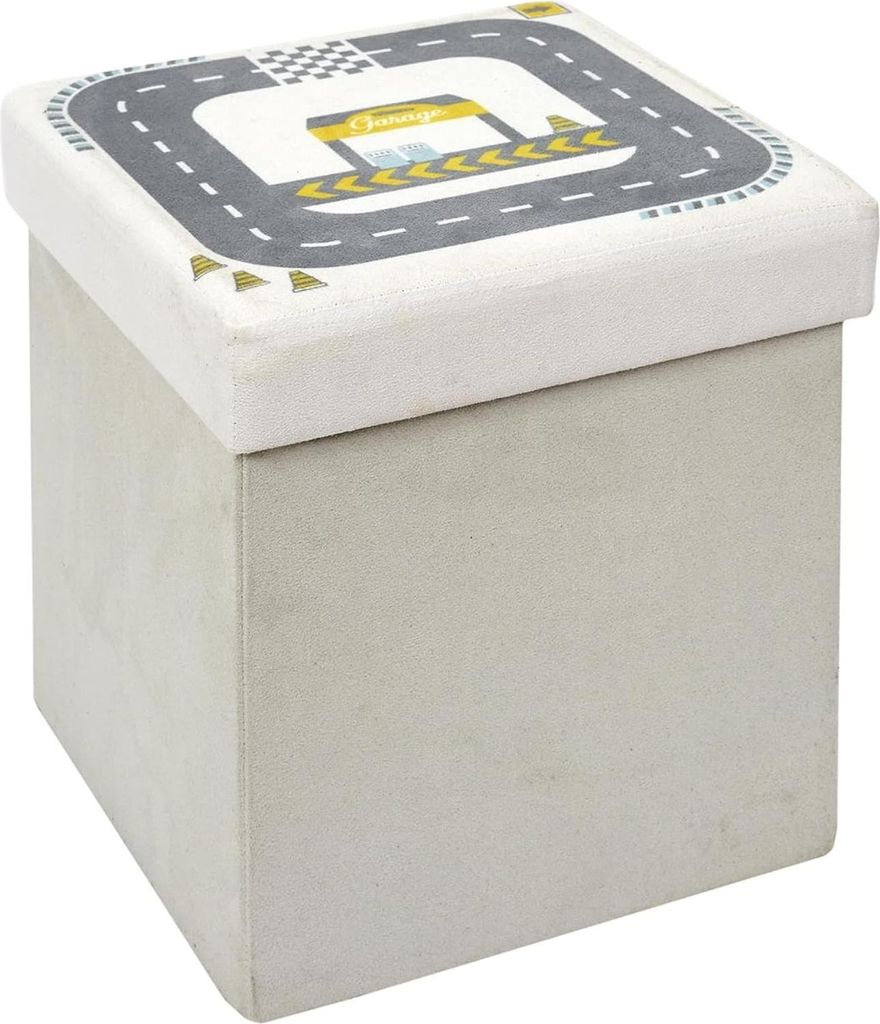Sitzsack zur Aufbewahrung - Faltbar quadratisch für Kinder Autobahn grau H 30 x 30 x 30 cm grau/blau/gelb