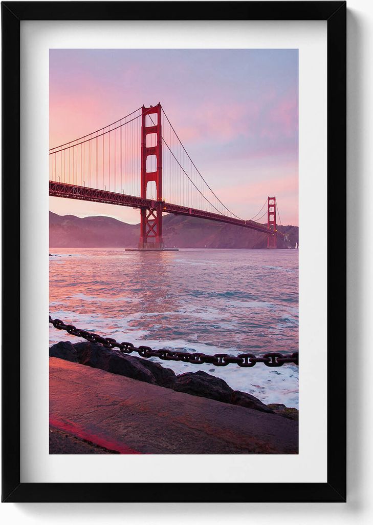 Blick auf die Golden Gate Bridge– Wandbild mit Rahmen – Gerahmtes Bild – Wanddekoration – 40x60 cm – Schwarz