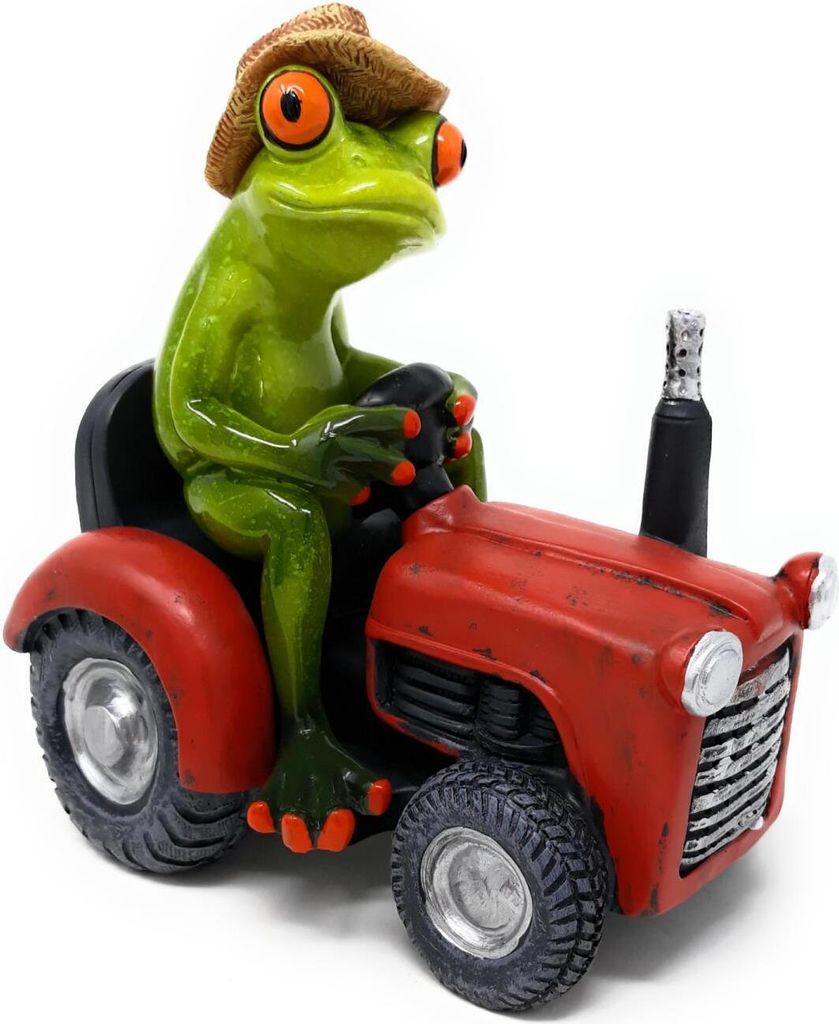 Dekofigur Frosch auf rotem Traktor Bauernfrosch H. 16cm Formano Froschhausen
