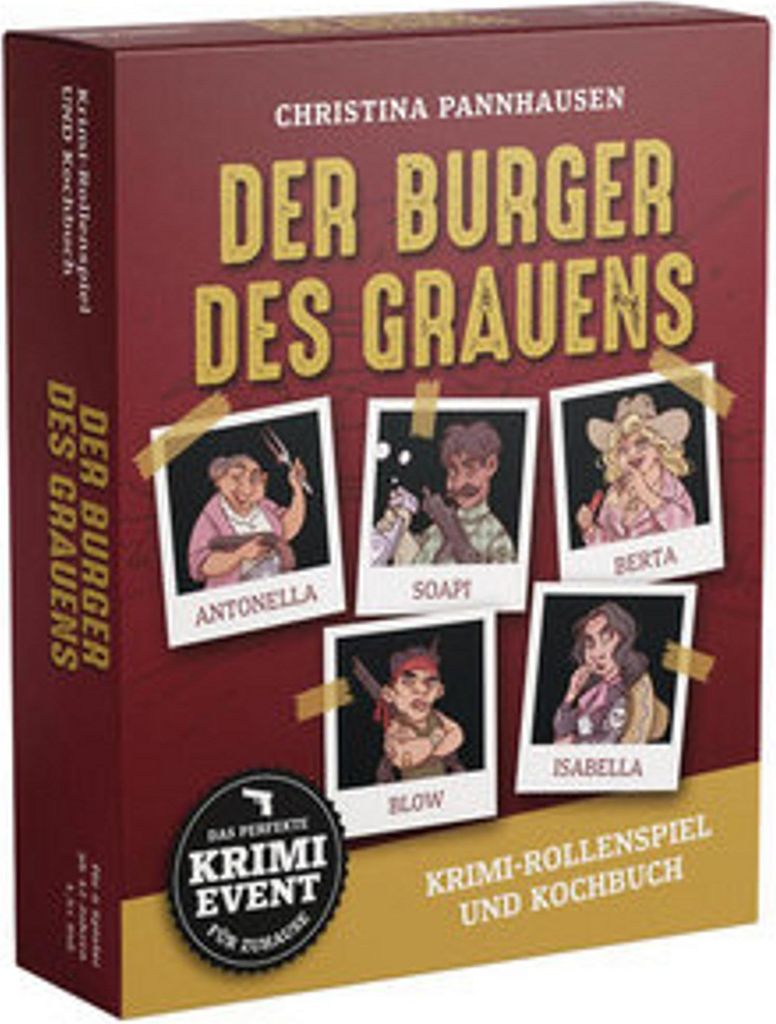 Der Burger des Grauens. Krimidinner-Rollenspiel und Kochbuch. Für 6 Spieler ab 12 Jahren.