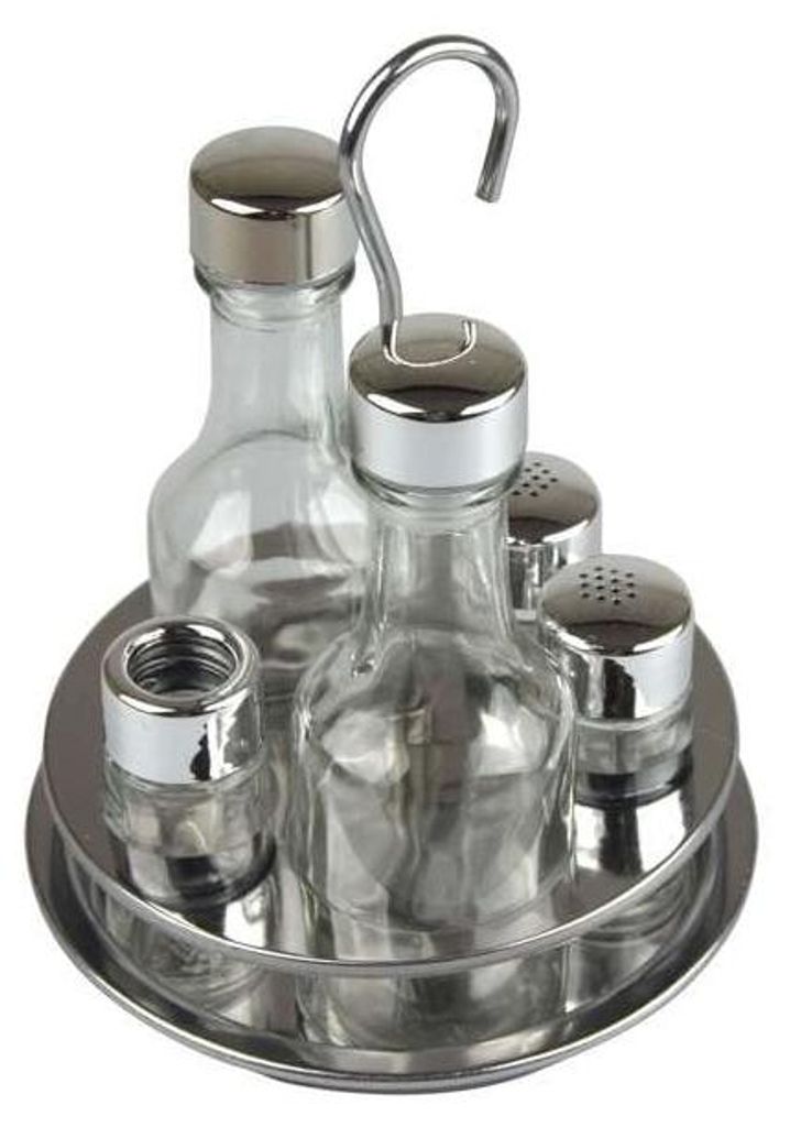 Gierre 5-teiliges Ölglas mit Edelstahlrahmen und Kunststoffkappen, Farbe, 16 x 22 cm, Glas
