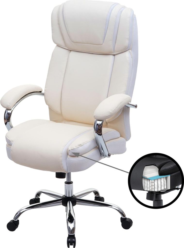 XXL Bürostuhl HWC-H94, Drehstuhl Schreibtischstuhl Chefsessel, 220kg belastbar Federkern Kunstleder ceme-beige