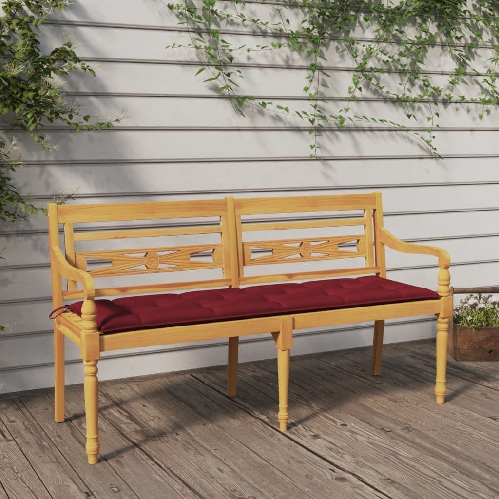 Möbel Batavia-Bank mit Weinrotem Kissen 150 cm Massivholz Teak - Gartenbänke 3100850