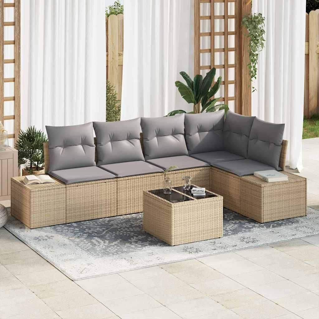 Maison Exclusive - Gartensofa-set 6 pcs Beige Poly-Rattan