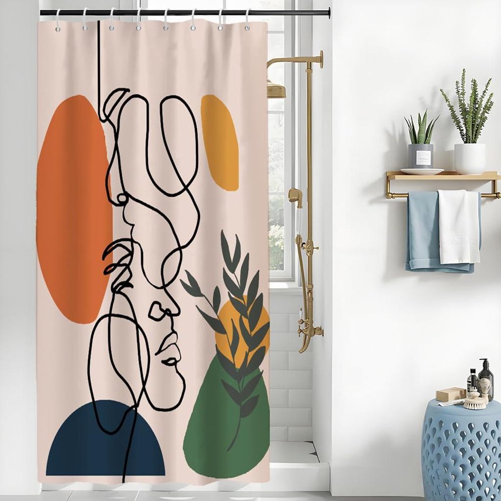 Duschvorhang 120 x 180 cm, Terrakotta-Boho-Stil, abstraktes oranges Muster, schimmelresistent, wasserdichtes Polyestergewebe, waschbar, mit 8 Haken...