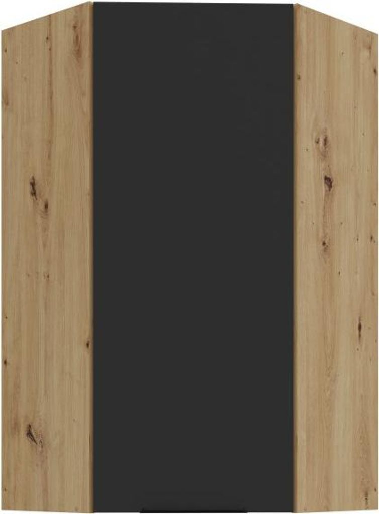 Hoher Eckschrank LUNARA 1 – 60 x 60 cm, Schwarz/Eiche Artisan