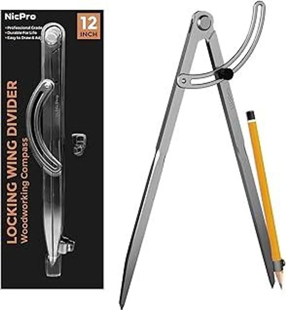 Nicpro Compasso 30,5 cm/12 pollici, Compasso professionale grande con portamatite per geometria, lavorazione del cuoio, Compasso per falegnami, Compasso da disegno