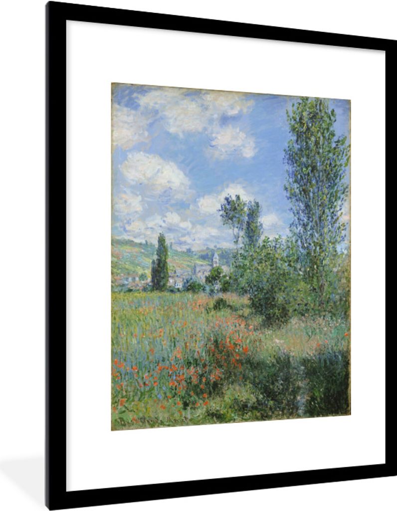 MuchoWow Gerahmtes Poster Ansicht von Vétheuil - Gemälde von Claude Monet 60x80 cm - Poster mit Schwarzem Bilderrahmen Wandposter Rahmen Foto B...