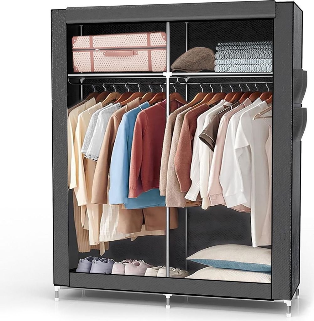 Intirilife Faltschrank 108x170x45 cm in ASCH GRAU - mit Reißverschluss Stoffschrank Kleiderschrank mit Kleiderstange, Fächern und Seitentasche - ...