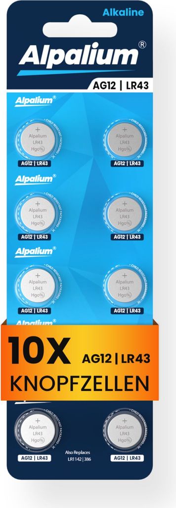 AG12 / LR43 / 1142 Knopfzellen - 10 Stück, Alpalium Produktbild 