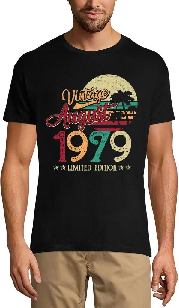 Herren Grafik T-Shirt Vintage August 1979 Retro - Geschenk 45. Geburtstag Jahrestag 45 Jahre Jubiläum 45 Jährige Mann Jahrgang 1979 Kurzarm Lustige
