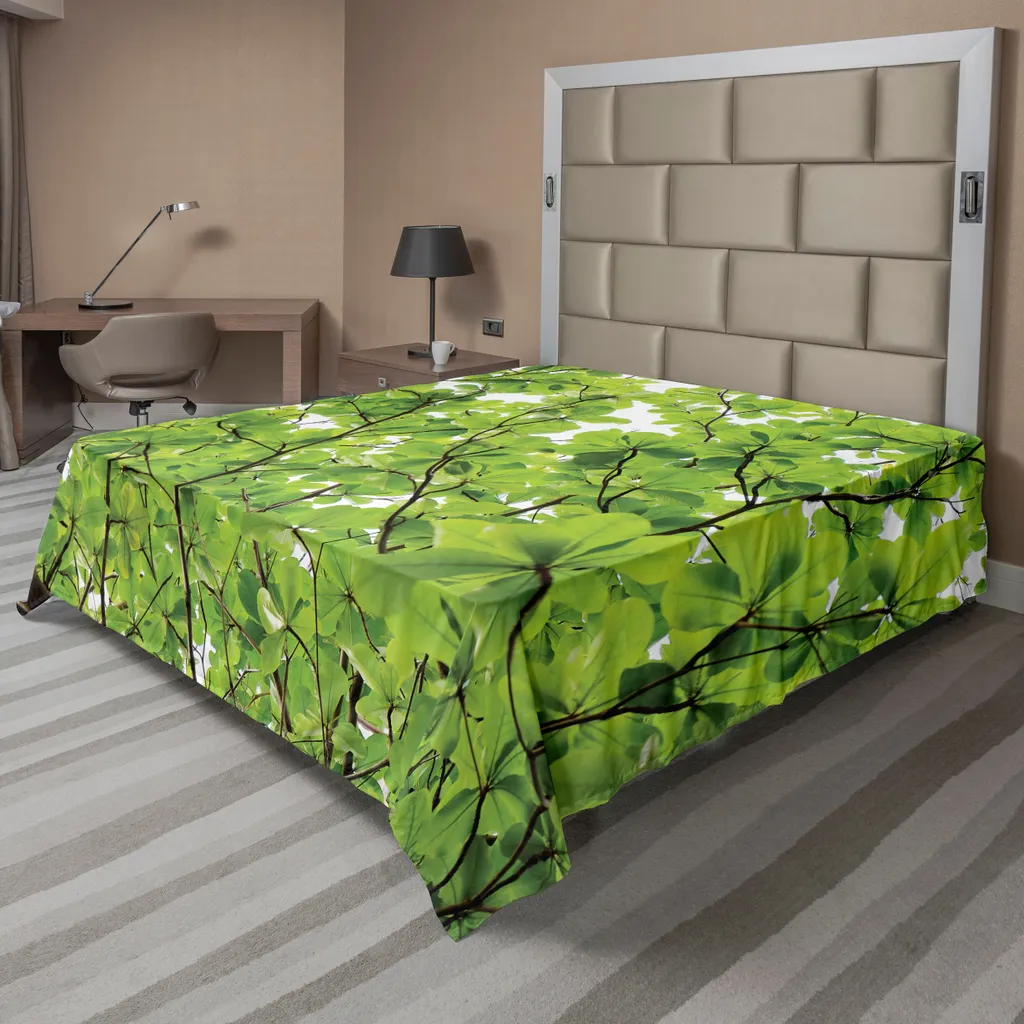 Drap Supérieur Doux et Respirant Motif Nature Vert, Format 244 x 205 cm