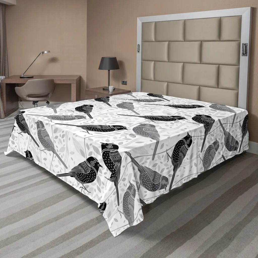 Drap de dessus style cottage anglais avec motif floral gris et blanc