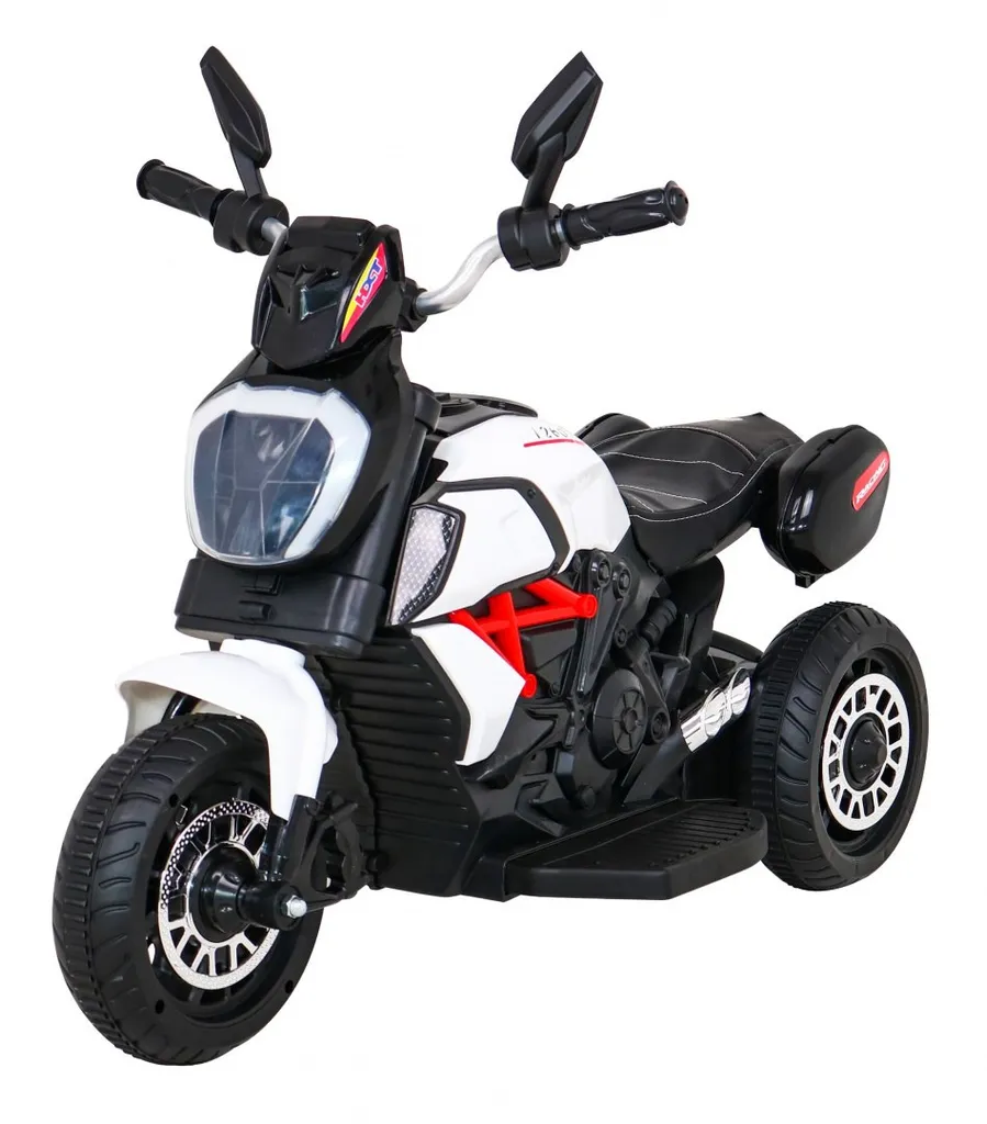 Moto électrique enfant 6V avec phares LED et musique intégrée blanche