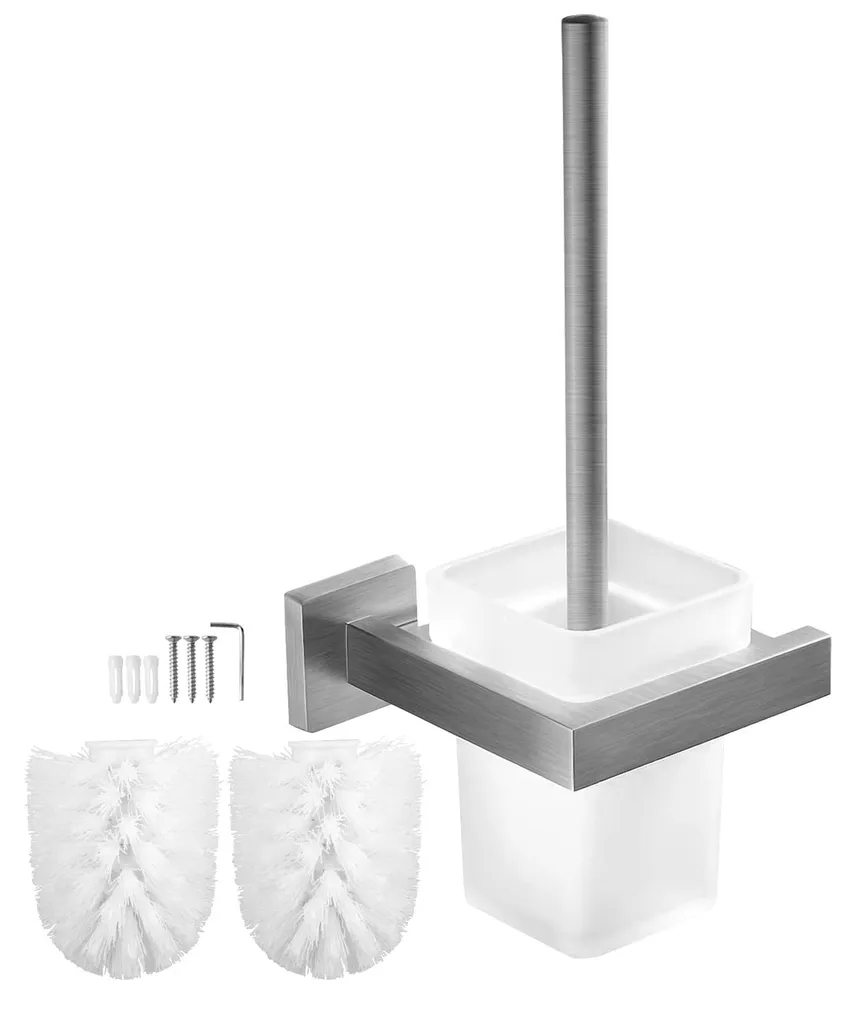 Brosse de toilettes inox et verre dépoli : finie la rouille au sol !