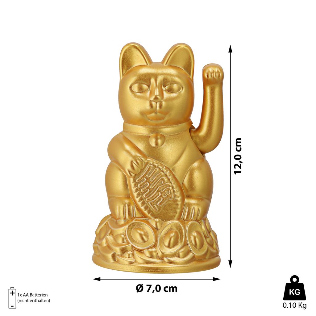 Glückskatze Winkekatze Solar 8cm gold Maneki Neko winkende Katze  Glücksbringer