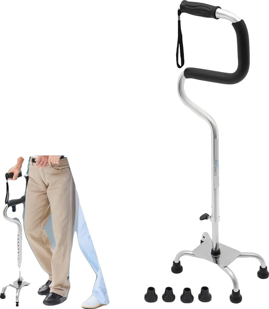 Canne de marche stable quadripode ergonomique pour seniors et adultes