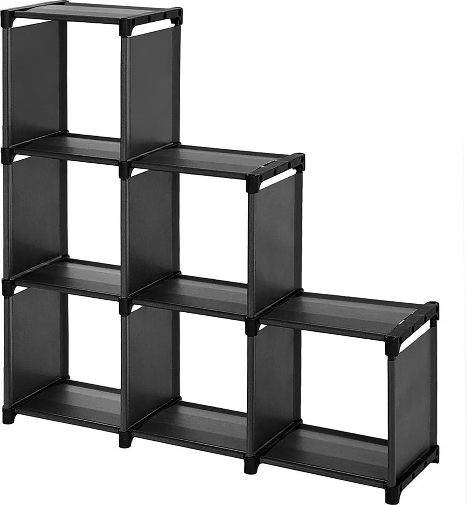 Étagère en plastique 6 cubes noir modulable pour rangement vêtements