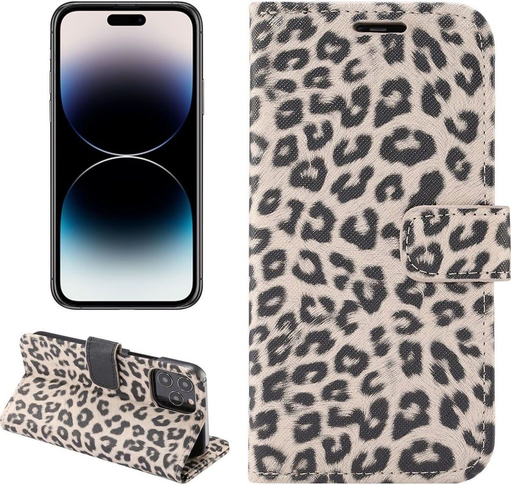 Mobigear Leopard iPhone 14 Pro Hülle Klapphülle Geldbörse - Braun