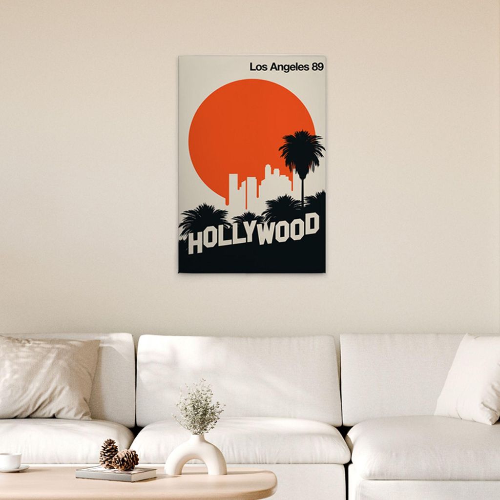 TADESSI Leinwandbild Retro Los Angeles - Wandbild 60 x 90 cm - Kunstdruck auf Leinwand in Creme Schwarz - M1-No.50797