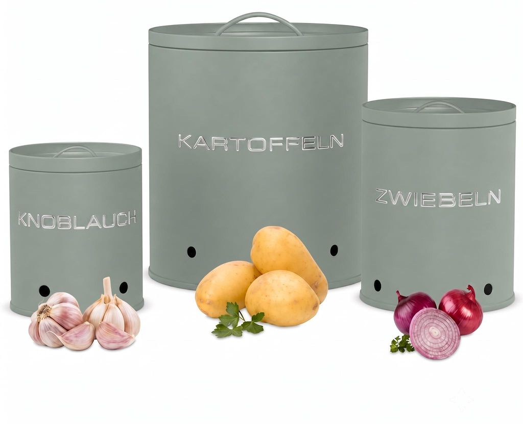 KOOK TIME Kartoffelbox 3er Set Metall, Zwiebel & Knoblauch, Produktbild 