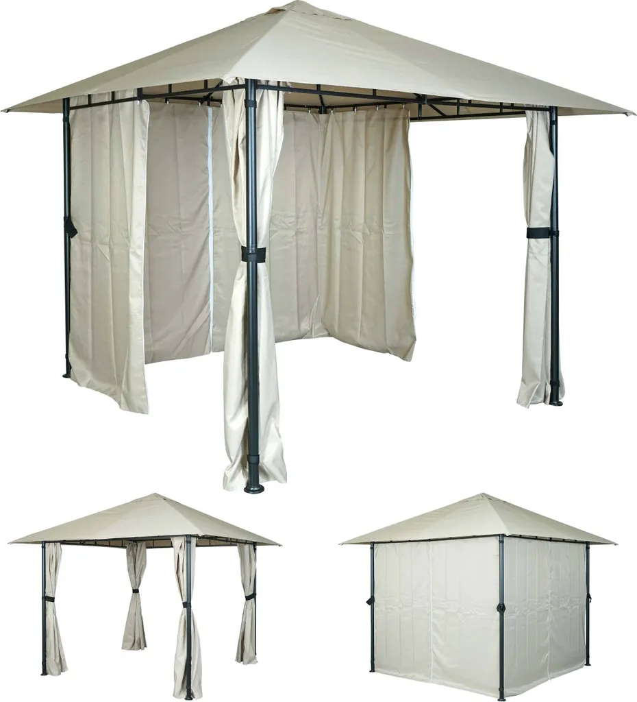 Pergola MCW-J63 beige crème 3x3m, tonnelle de jardin avec auvent