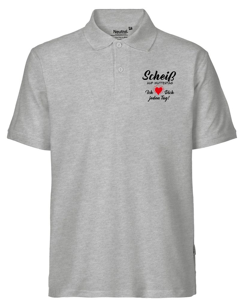 Huuraa Herren Polo Shirt Scheiß auf Muttertag liebe dich jeden Tag XL Sport Grey Bio Baumwolle Fairtrade Poloshirt Geschenkidee