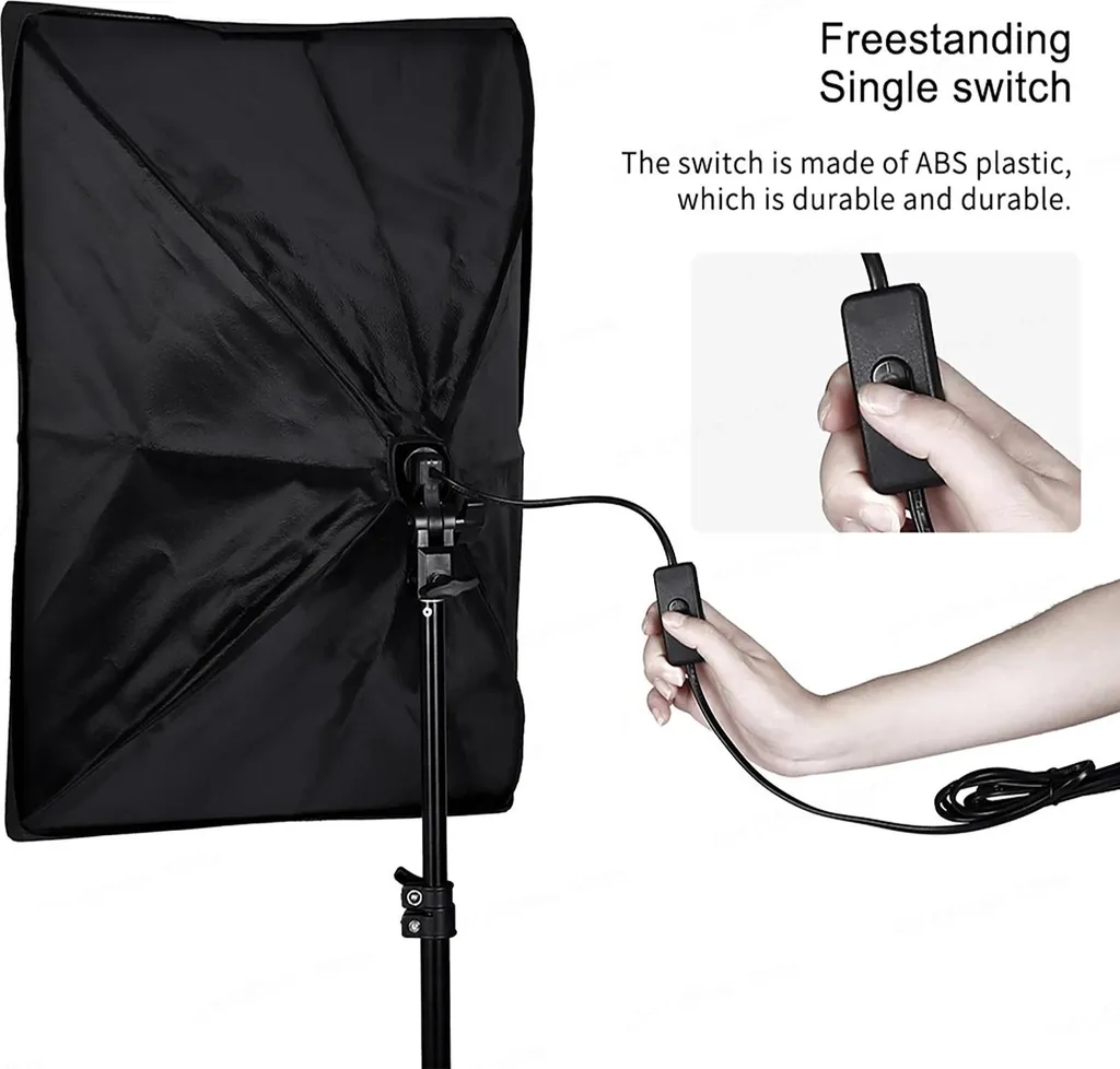 Kit Softbox Éclairage Studio LED 135W avec Trépied 2m Rectangulaire Noir - 6
