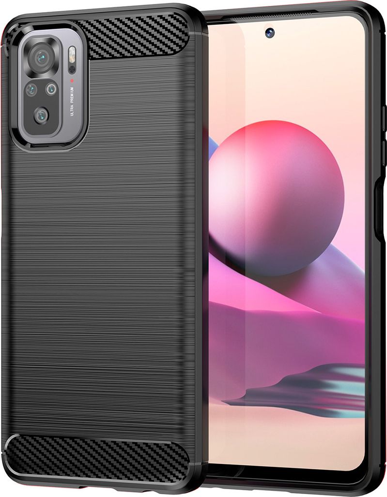 Redmi Note 10S Hülle, Carbon-Faser TPU Silikon Stoßfest Schutzhülle für Xiaomi Redmi Note 10 4G / Note 10S Schwarz